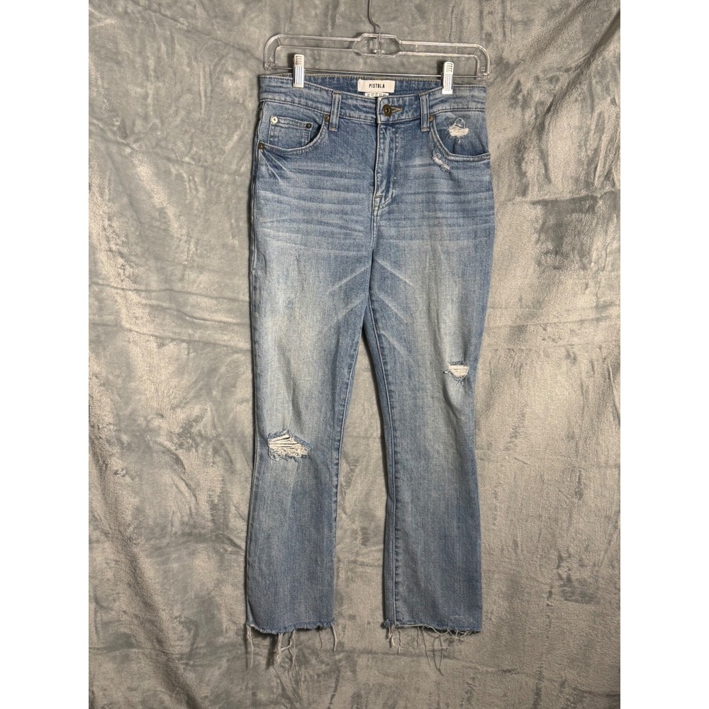 Pistola Denim Jeans Womens Size 27 Light Wash Distressed Raw Hem‎ Cropped